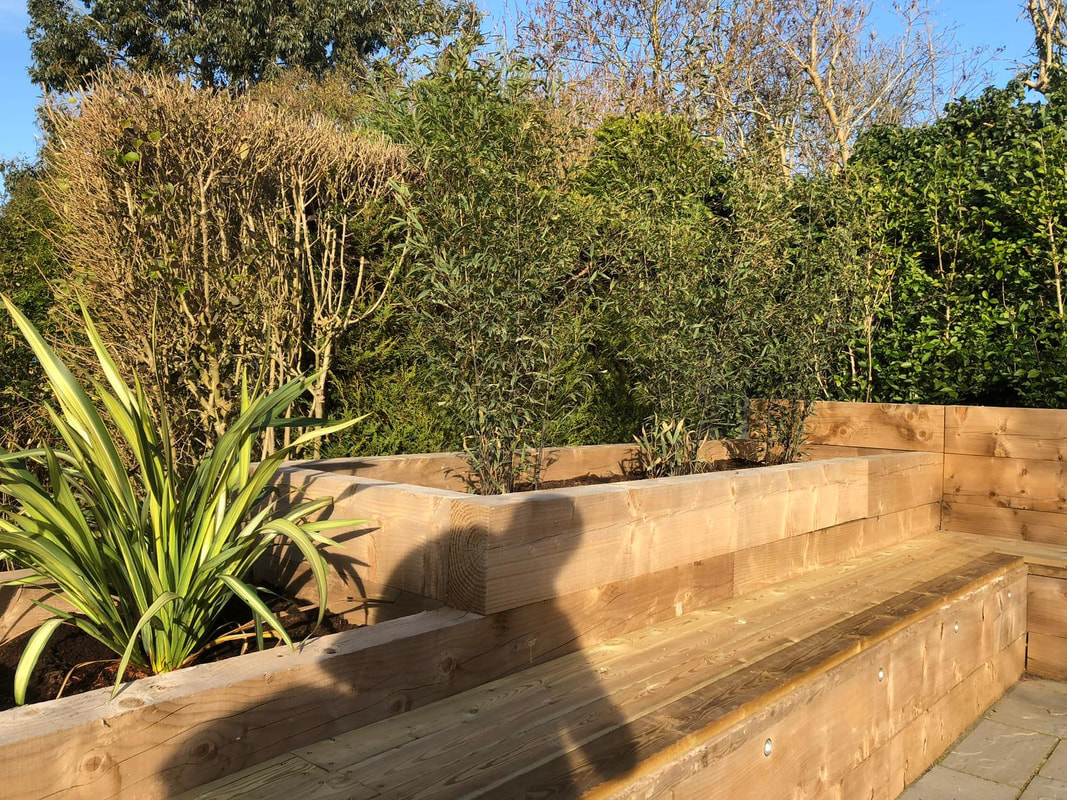 Raised planting beds built with railway sleepers
